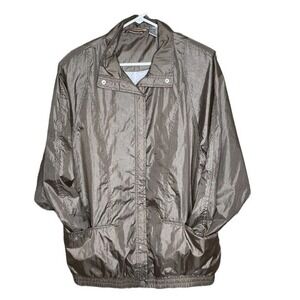 Tudor Court By Haband Women's Coat Tan Lined Nylon Snaps Jacket Sz L Vintage